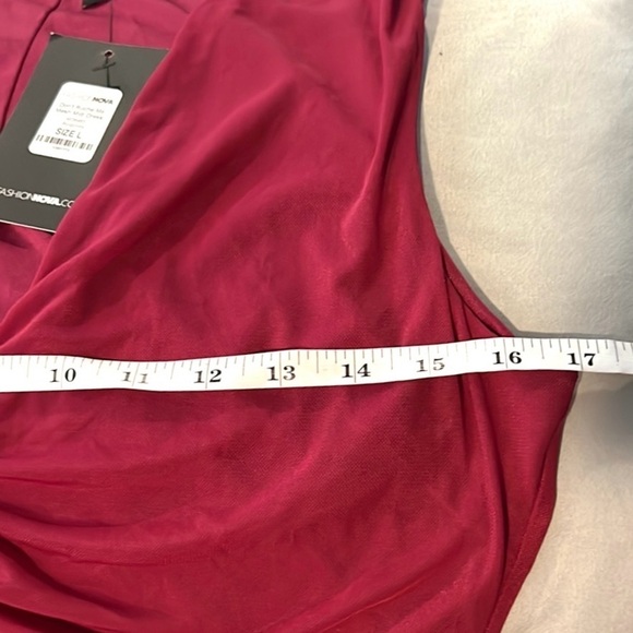 NWT FASHION NOVA, Don't Ruche Me Mesh Gown, Burgundy Wine, Instantly Slimming,L - Picture 11 of 16